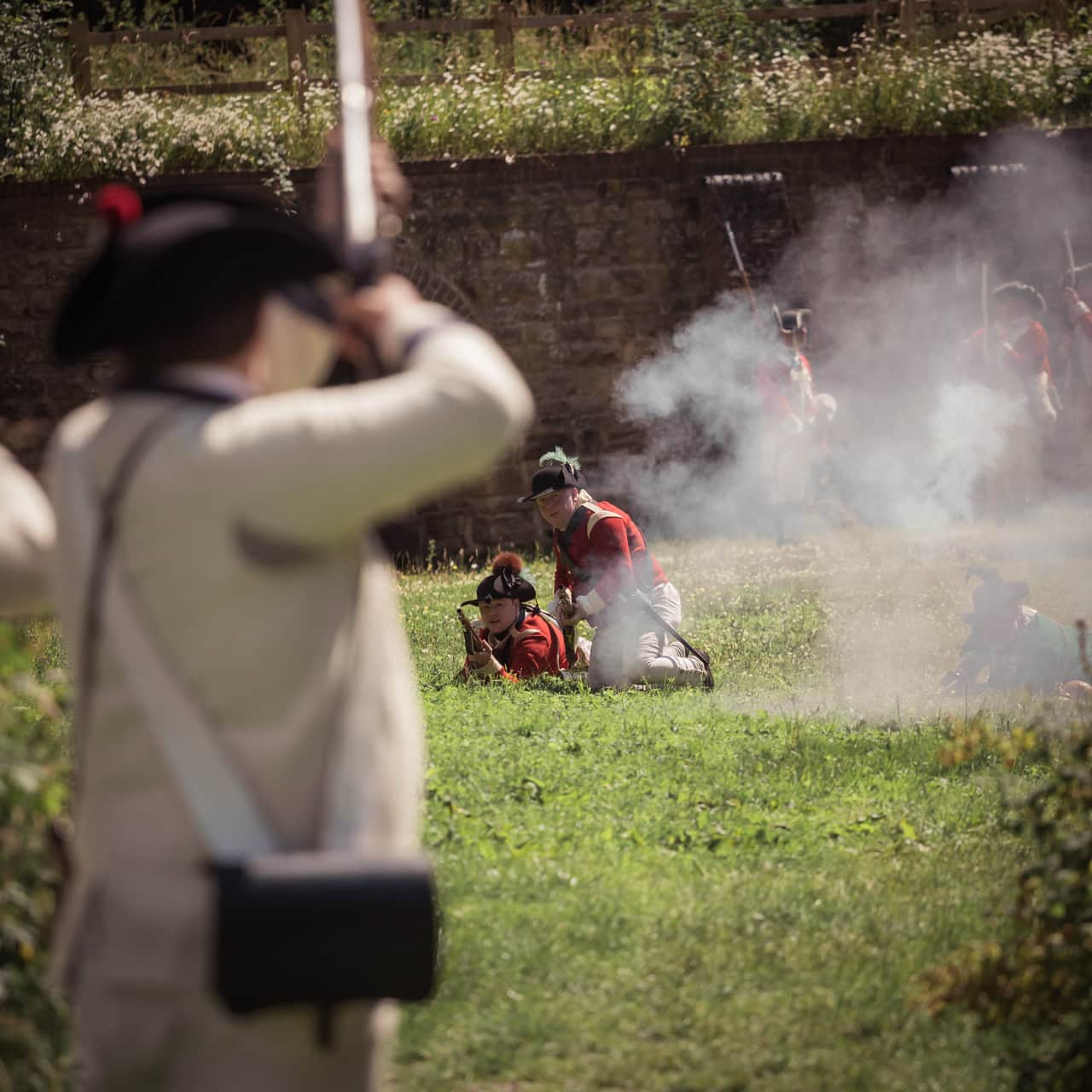 Men of the 40th light company 1777 firing from their bellies while taking fire from french gatinois
